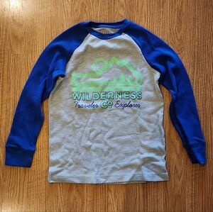 Simply Styled Boys Blue and Gray Long Sleeve Waffle Knit Shirt Size M 10-12